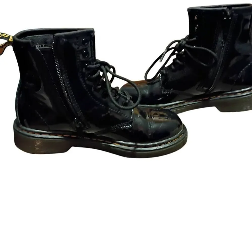 Dr. Martens Shiny Black Kids Boots Size 1 Zip Sides